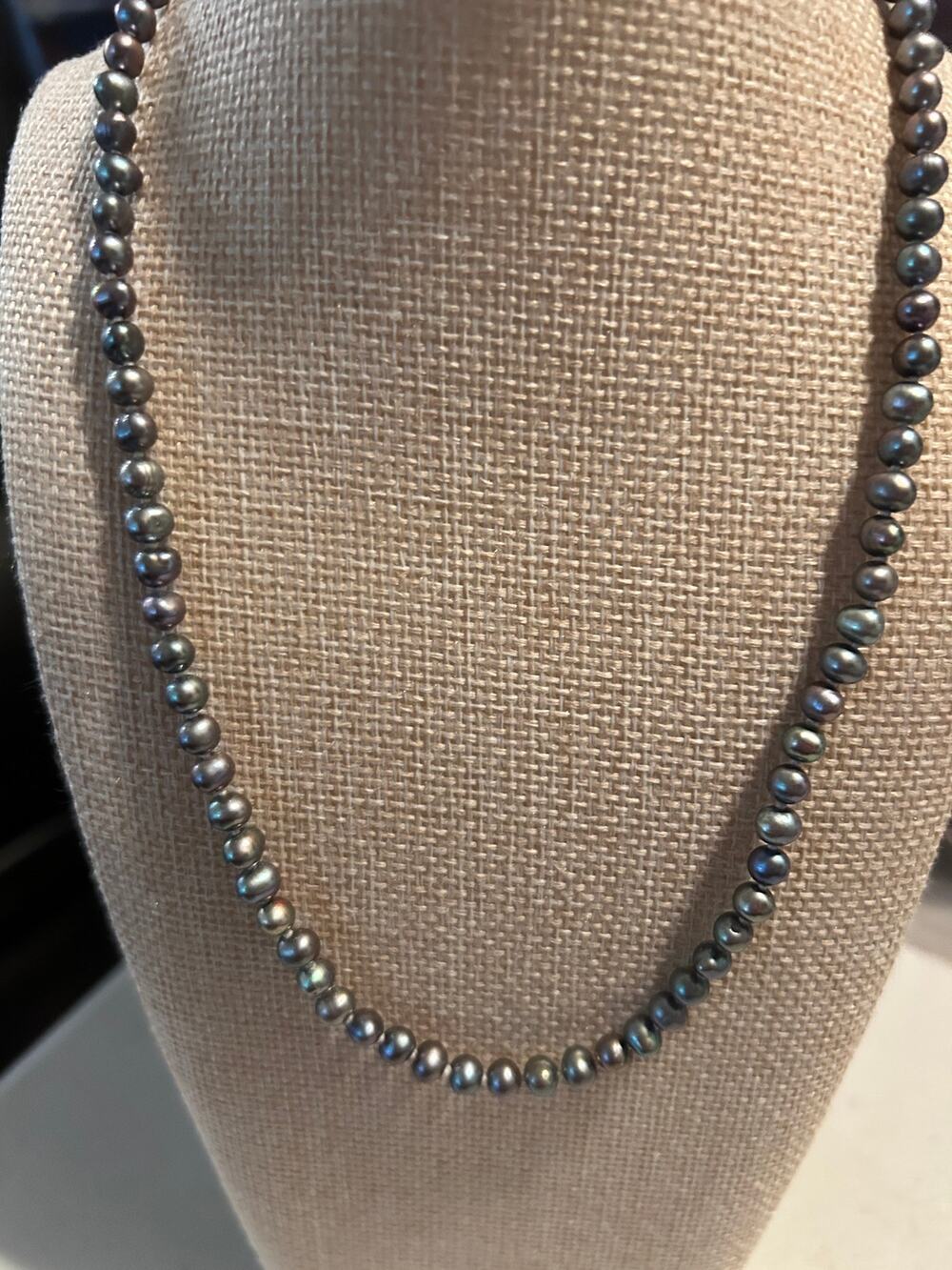 Cultured Freshwater Pearl Necklace 18" 5.2mm Peacock Gray 925 Sterling Clasp